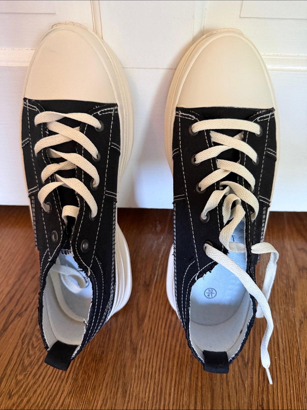 Black Canvas Women's Sneakers with white  Accents